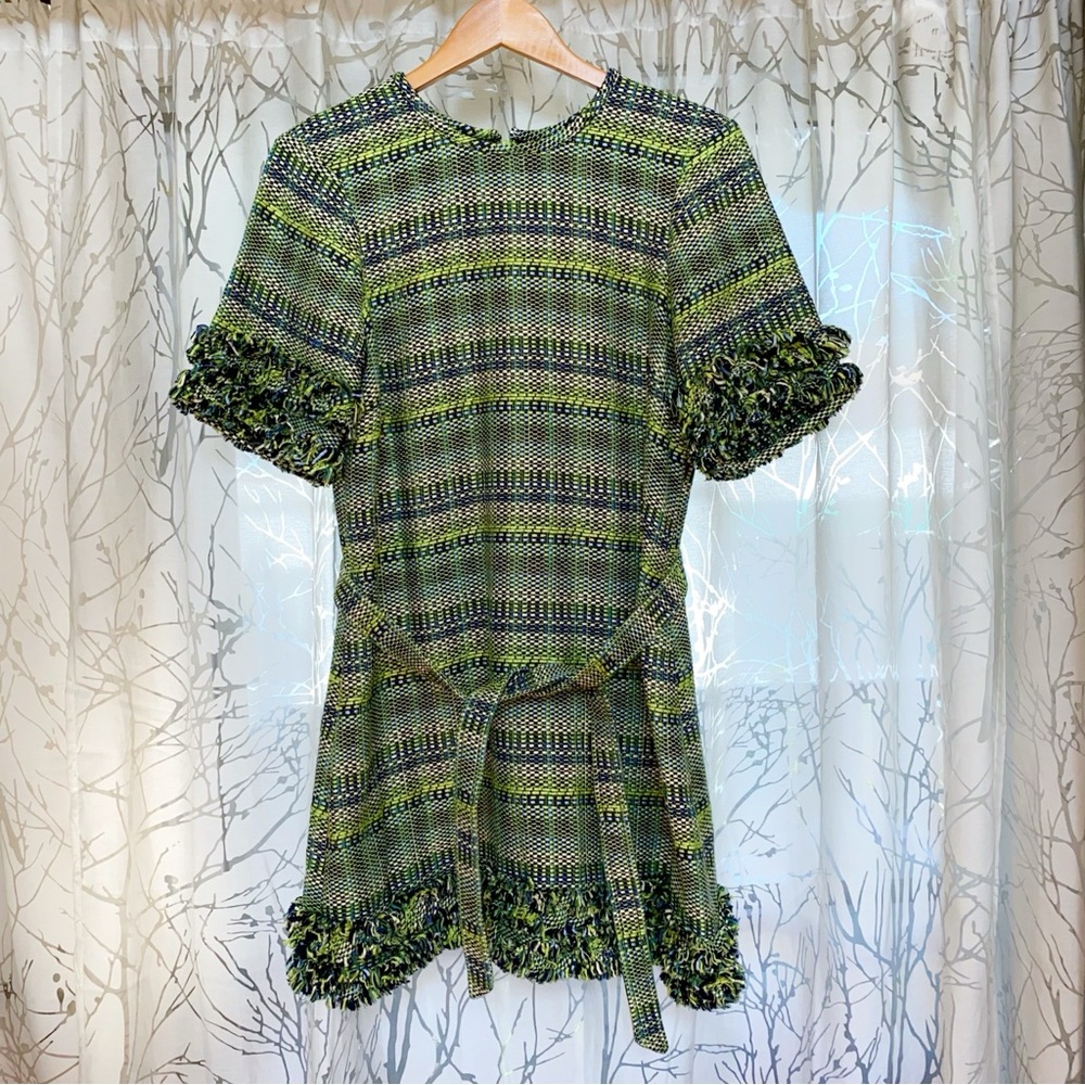 cinq a sept Green Tweed Mini Dress with Belt - Picture 7 of 13